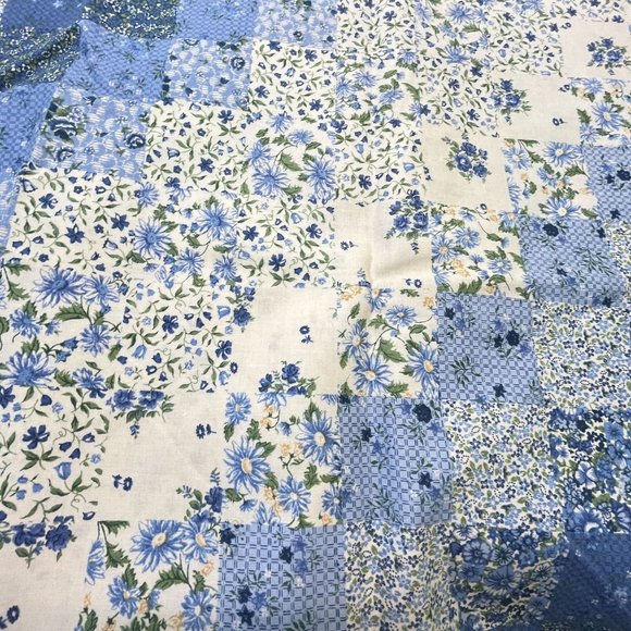 Blue Floral Faux Patchwork Quilt Fabric Remnant Calico Springs 6306 - Picture 1 of 8